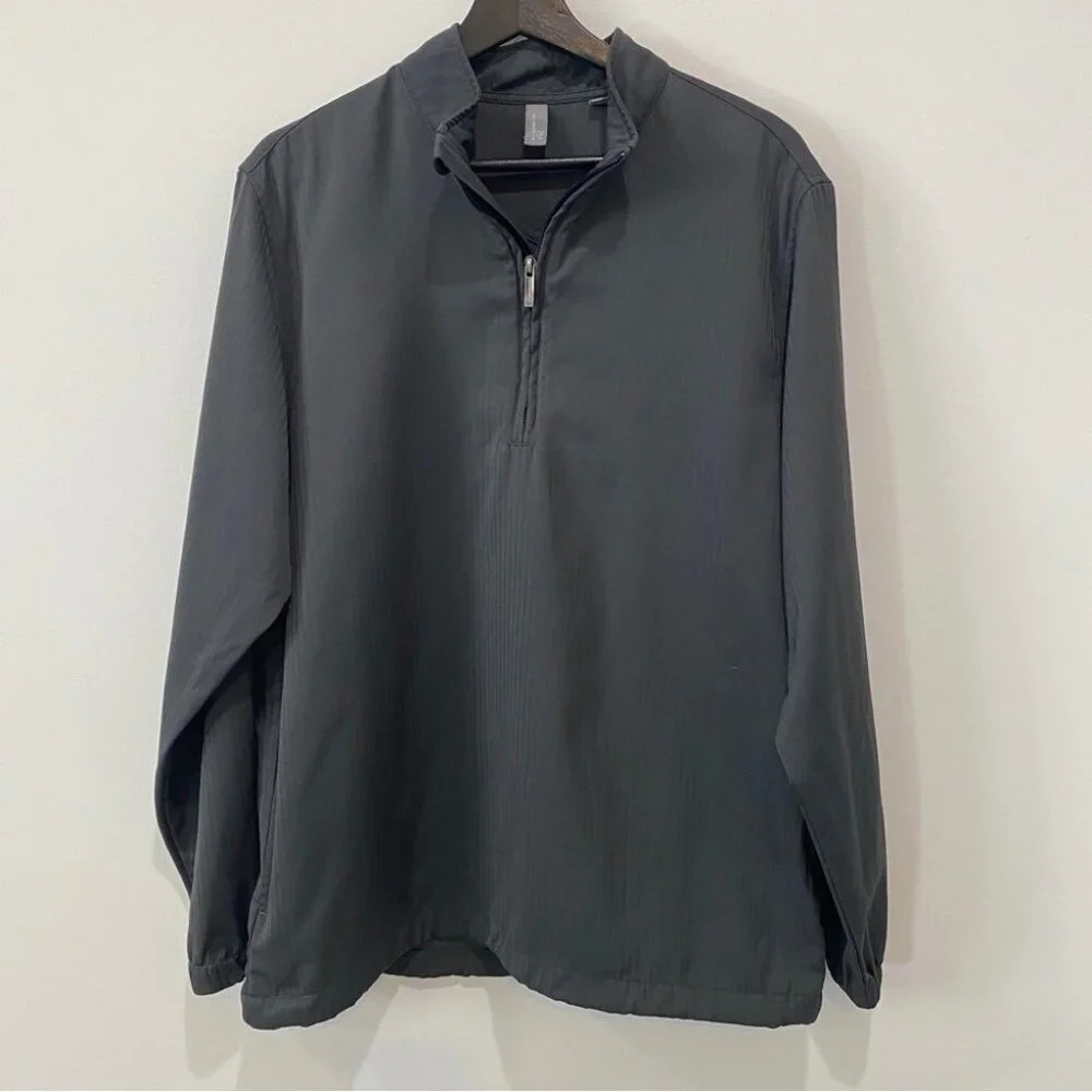 Ashworth Men's Golf Pullover 1/4 Zip M Grey Striped Performance Golf Jacket